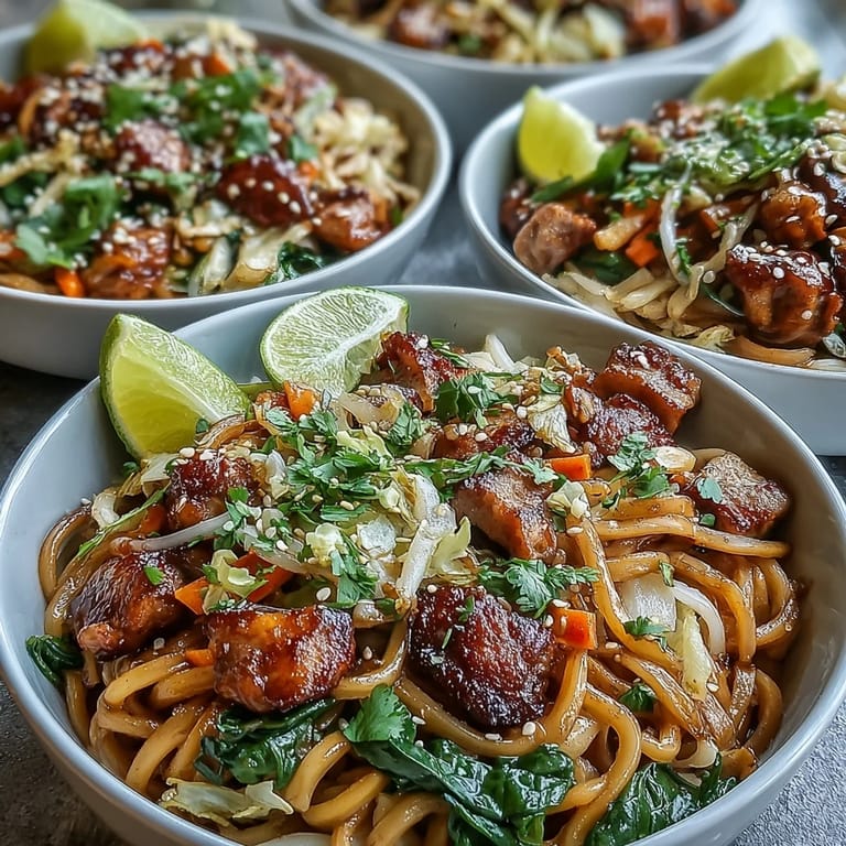 Chopped cilantro and toasted sesame seeds garnish the hearty Potsticker Noodle Bowls.