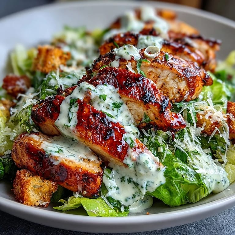 Sizzling Caesar Chicken Bowl photo showing perfectly grilled chicken, fresh greens, and golden croutons for a satisfying dinner.