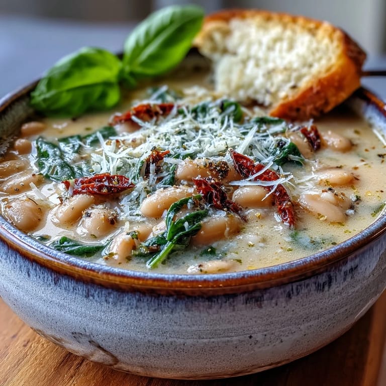 Hearty vegetarian soup featuring cannellini beans, Italian herbs, and a swirl of cream for ultimate comfort.  