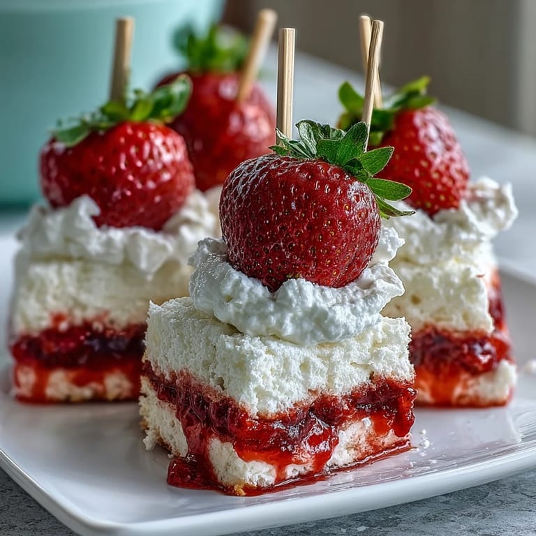 Delicious mini strawberry shortcake bites skewers, perfect for your next party dessert.