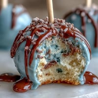 Vibrant robins egg blue cake pops with chocolate speckles, perfect for Easter dessert tables.  