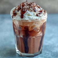 Chocolate cream cold brew with rich, velvety chocolate topping, served over ice for a refreshing caffeinated treat.